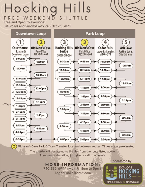 Hocking Hills Free Weekend Shuttle Service
